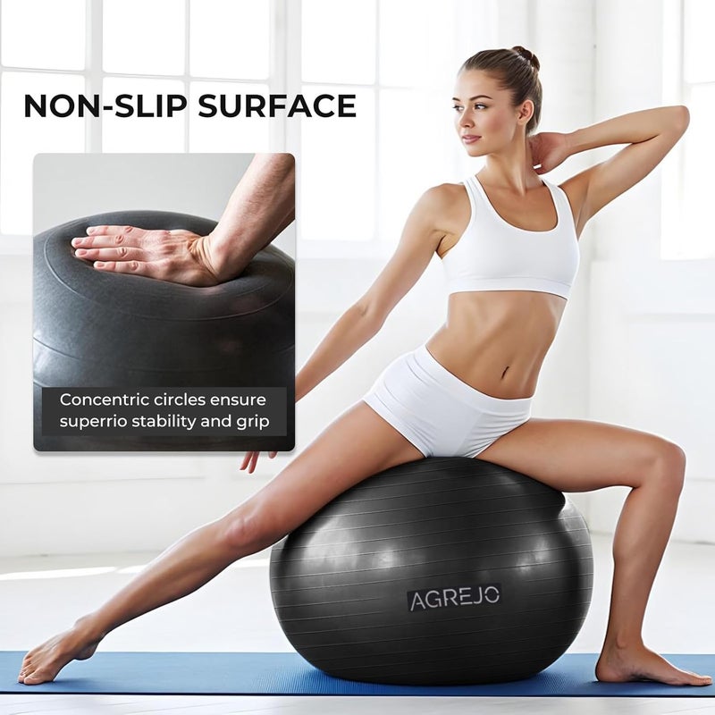 AGREJO Yoga Ball, Exercise Ball for Working Out, Anti-Burst and Slip Resistant for Physical Therapy, Birthing, Stretching, Flexible Seating, Home Gym, with Pump (L: 23-26ines/58-65cm) - Image 4